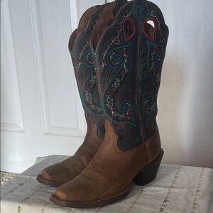 Tony Lama Brown and Black Heeled Boots